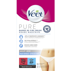 Aanbieding voor 2+1 gratis: Veet Ontharingsstrips Bikinilijn Pure Gevoelige Huid 16 stuks