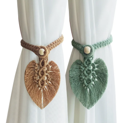 Aanbieding voor 1/2 Stuks Handgemaakte Gordijn Tiebacks Macrame Kwastje Bladvormige Gordijn Holdback Gevlochten Tie Terug Houder Bohemian Home Decoratie