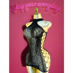 Aanbieding voor 1PC Vrouwen Sexy Lingerie Sexy Visnet Cover Up Voor Valentijnsdag Zonder Bikini Hollow Out Bodycon Jurk Zie DS033
