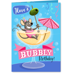 Aanbieding voor Verjaardagskaart muis in een glas met bubbels!