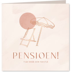 Aanbieding voor Uitnodiging pensioenfeest met strandstoel in koperfolie