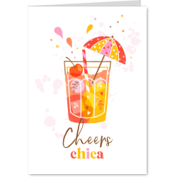 Aanbieding voor Verjaardagskaart cheers cocktail parasol oranje geel roze