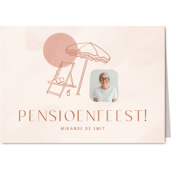 Aanbieding voor Uitnodiging pensioenfeest met strandstoel en parasol