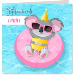 Aanbieding voor Verjaardagskaart humor zomer koalabeer chillend op het water
