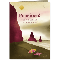 Aanbieding voor Felicitatie voor pensioen met strand, parasol en gedichtje