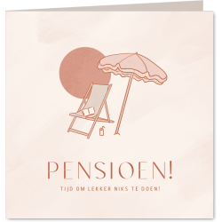 Aanbieding voor Felicitatiekaart voor pensioen met strandstoel en parasol