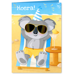 Aanbieding voor Verjaardagskaart humor koala met zonnebril in strandstoel
