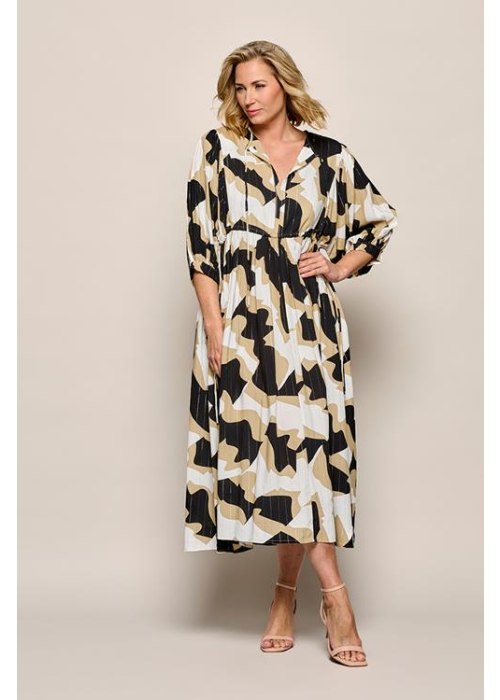 Mart Visser Sophie print jurk zwart / camel maxi