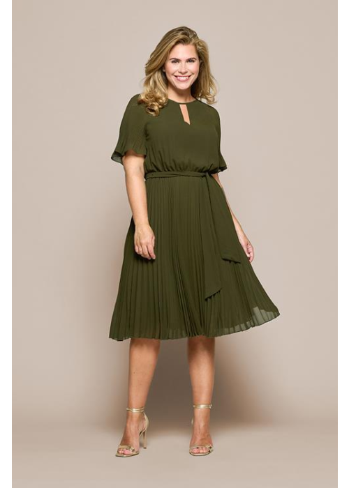 Mart Visser Haily plisse jurk olijfgroen maxi