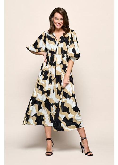 Mart Visser Sophie print jurk zwart / camel