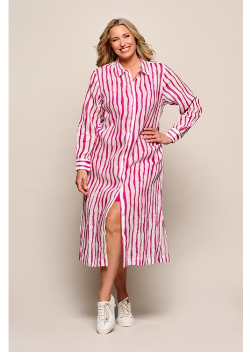 Mart Visser Georgia streep jurk offwhite / roze maxi