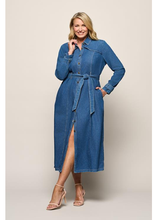 Mart Visser Troy denim jurk medium blauw denim maxi